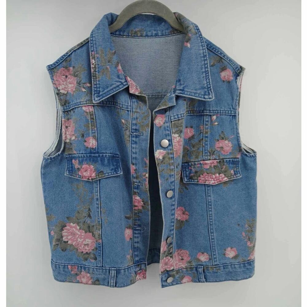 Floral denim vest